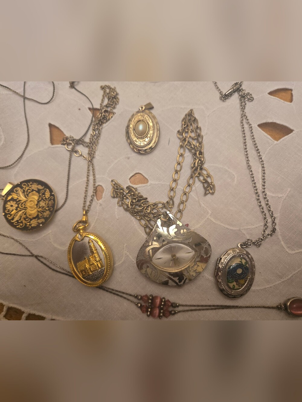 Estate Sale Vintage ( May Be Some Real Gold) Locket/ Necklaces/Clock